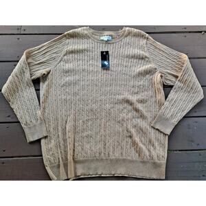 NWT! Women’s KIM ROGERS Tan & Sparkly Gold Cable Knit Crew Sweater -PLUS SIZE 1X